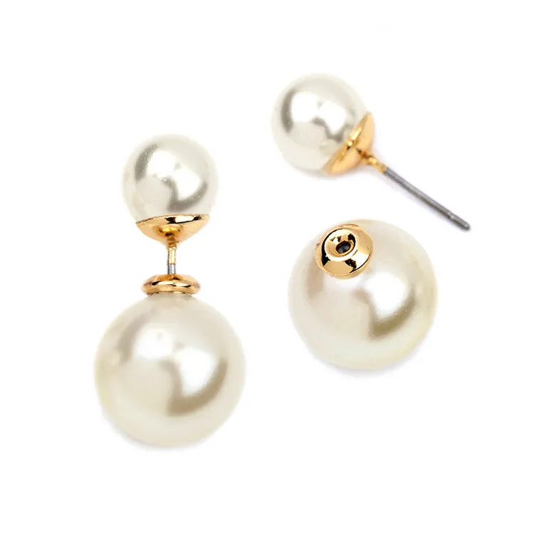 Double-Sided Front and Back Ivory Pearl Stud Earrings