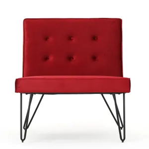 DuSoleil Modern Button Tufted Armless Velvet Accent Chair with Hairpin Legs