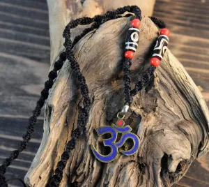 Dzi Bead and Lapis Om Necklace
