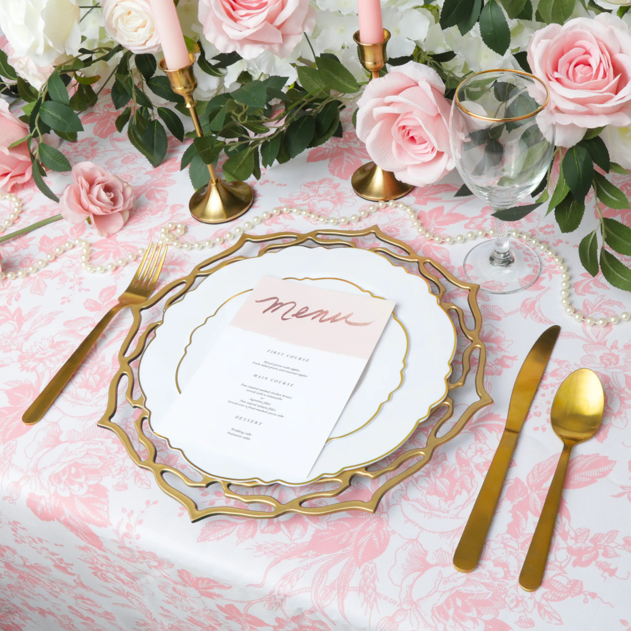 French Toile 60"x120" Rectangular Tablecloth - Coral
