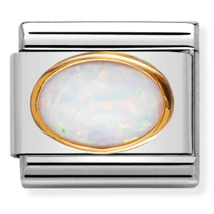 Gemstones - Oval White Opal Gold Charm