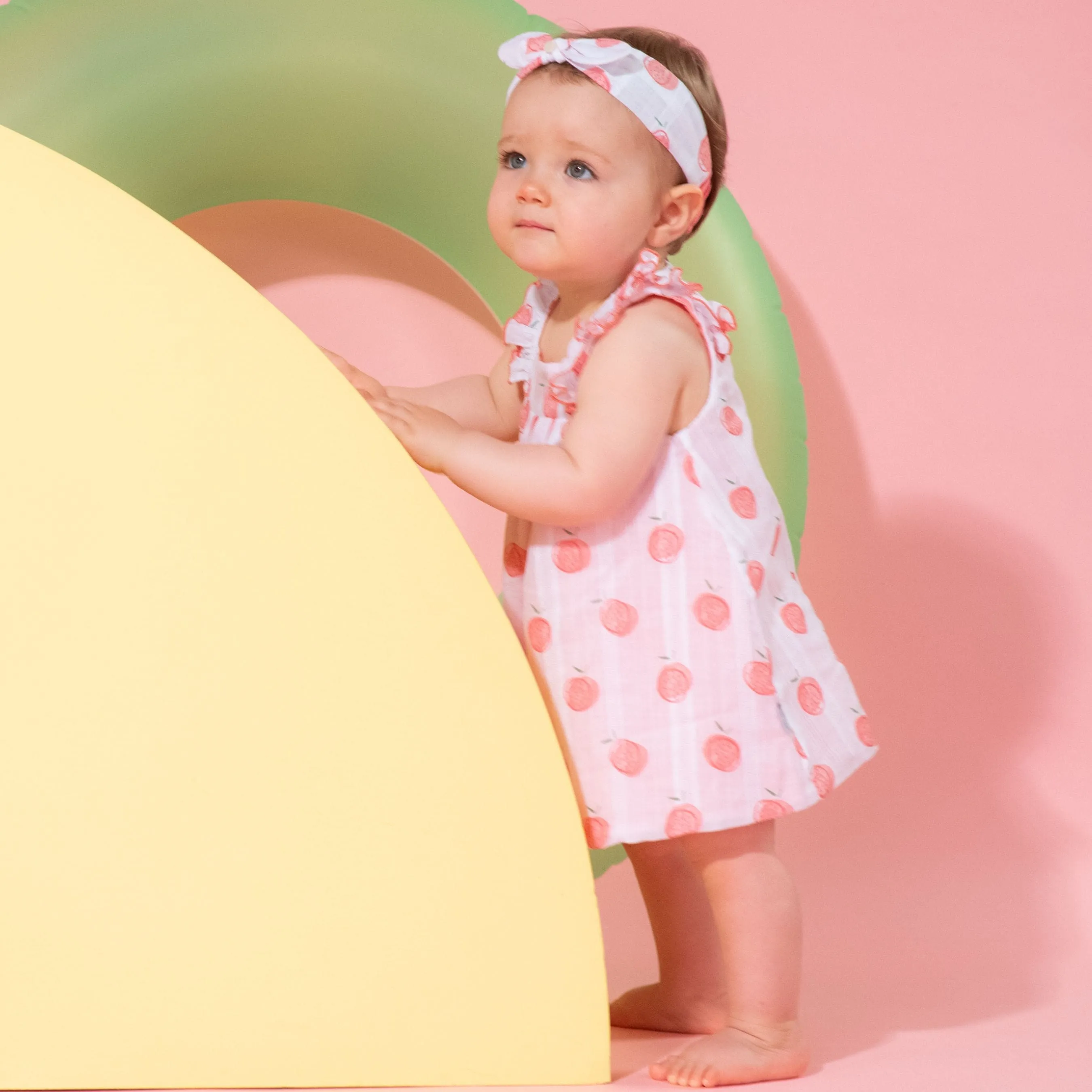 Girls Coral Fruit Cotton Dress Set