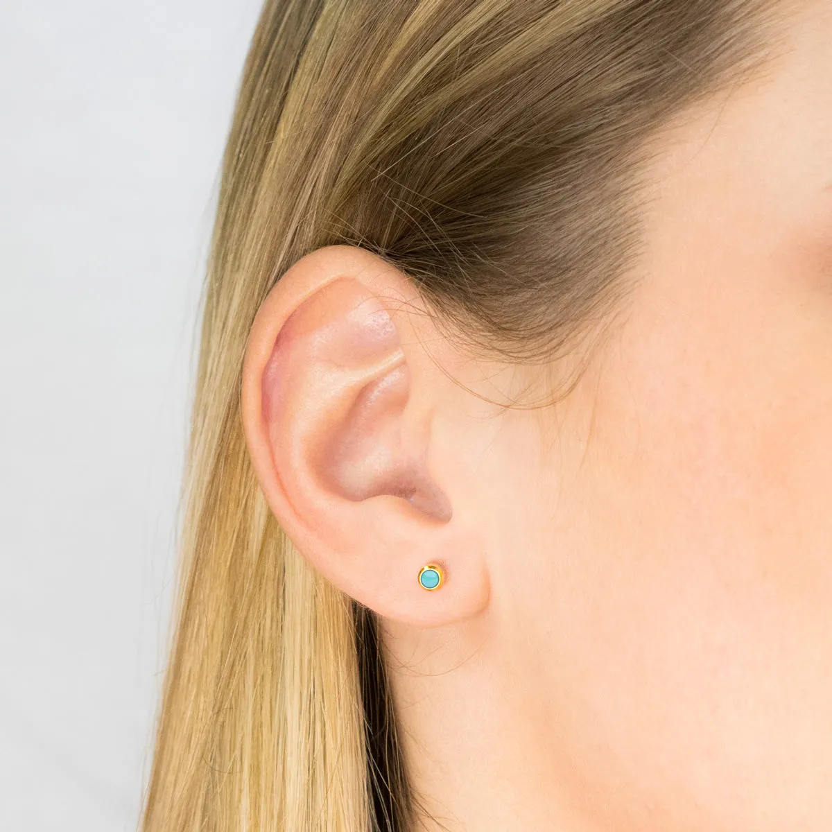 Gold Plated 3 mm Turquoise Stud Earrings