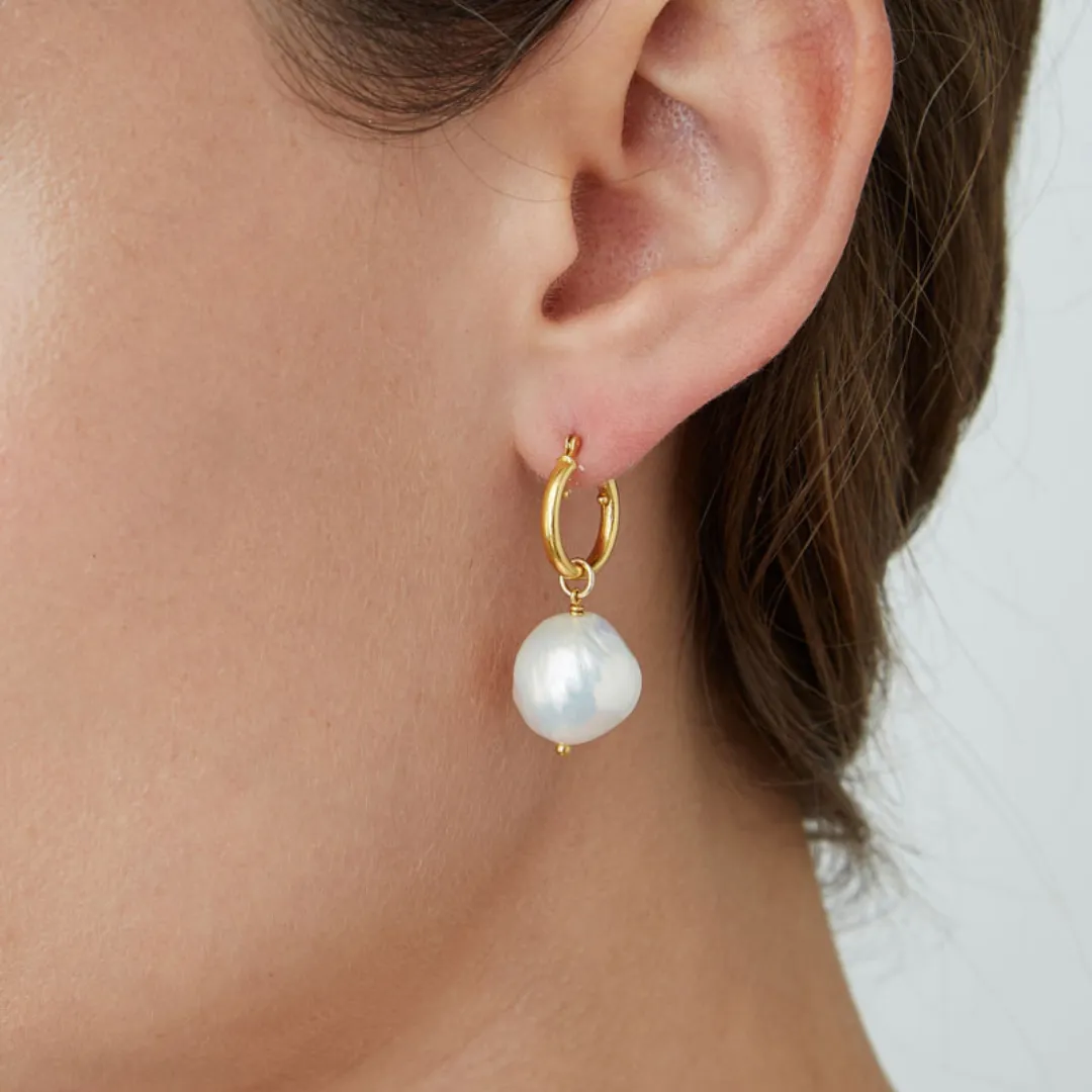Gold Plated Hoops with Pearl Drop
