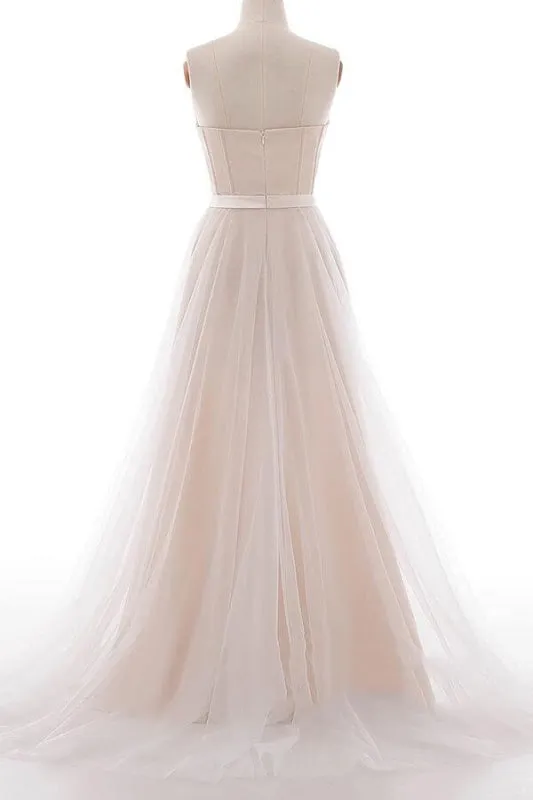 Graceful V-neck Lace Tulle A-line Wedding Dress