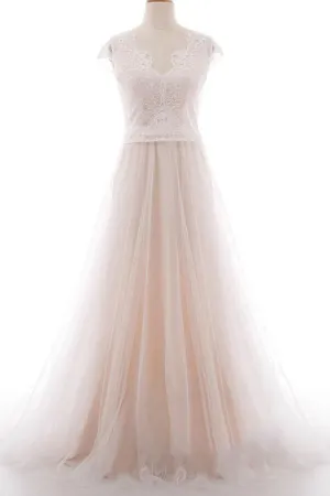 Graceful V-neck Lace Tulle A-line Wedding Dress