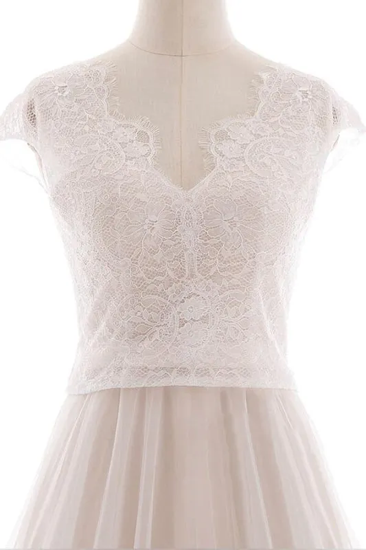 Graceful V-neck Lace Tulle A-line Wedding Dress