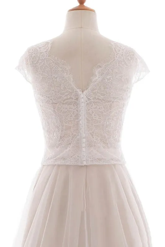 Graceful V-neck Lace Tulle A-line Wedding Dress