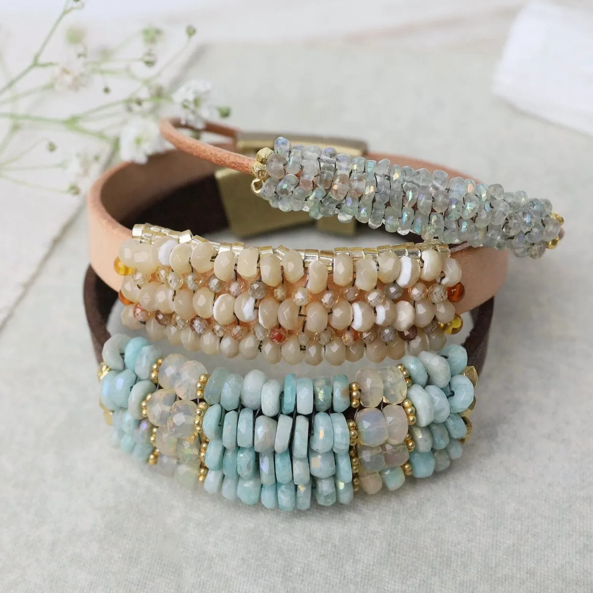 Green Amethyst Leather Bracelet