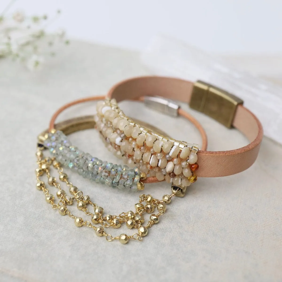Green Amethyst Leather Bracelet