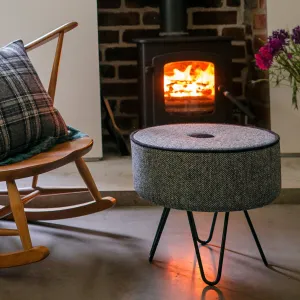 Grey Herringbone Footstool with Button