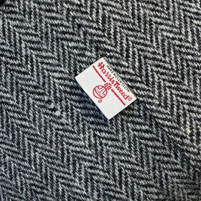 Grey Herringbone Footstool with Button