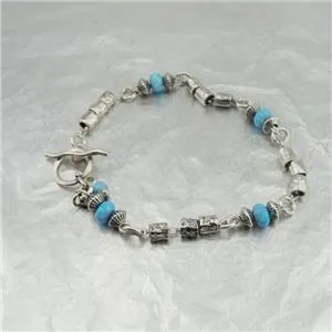 Hadar Designers Handmade 925 Sterling Silver Blue Opal T-bar Bracelet (Sh)