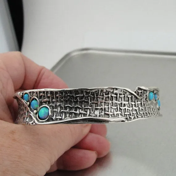 Hadar Designers Israel Handcrafted Artistic Solid Silver Fab Opal Bracelet October Birthstone Jewelry