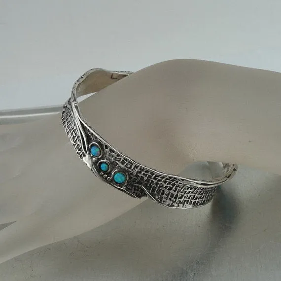 Hadar Designers Israel Handcrafted Artistic Solid Silver Fab Opal Bracelet October Birthstone Jewelry