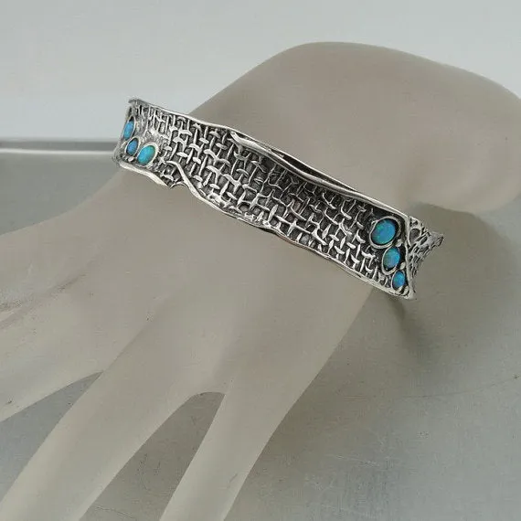 Hadar Designers Israel Handcrafted Artistic Solid Silver Fab Opal Bracelet October Birthstone Jewelry