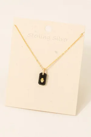 Hamsa Hand Delicate Gold Necklace with Black Onyx Stone