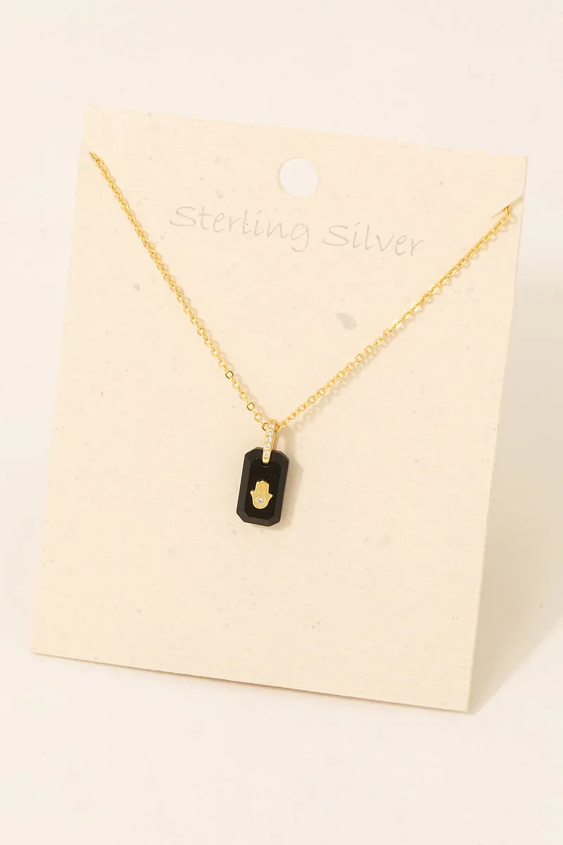 Hamsa Hand Delicate Gold Necklace with Black Onyx Stone