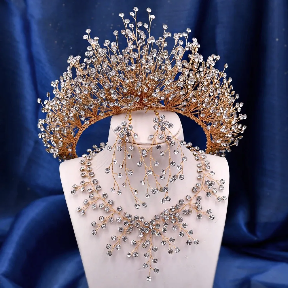 Handmade Headwear Retro Bride Crown Shiny Rhinestone Wedding Headwear