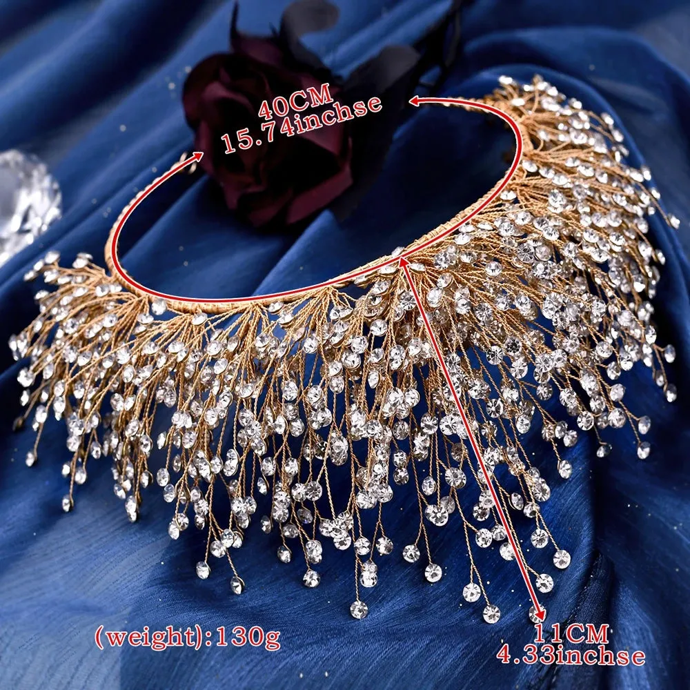 Handmade Headwear Retro Bride Crown Shiny Rhinestone Wedding Headwear