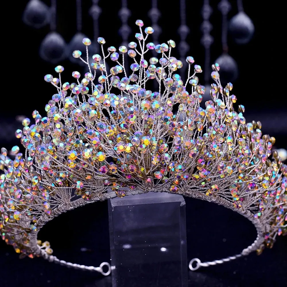 Handmade Headwear Retro Bride Crown Shiny Rhinestone Wedding Headwear
