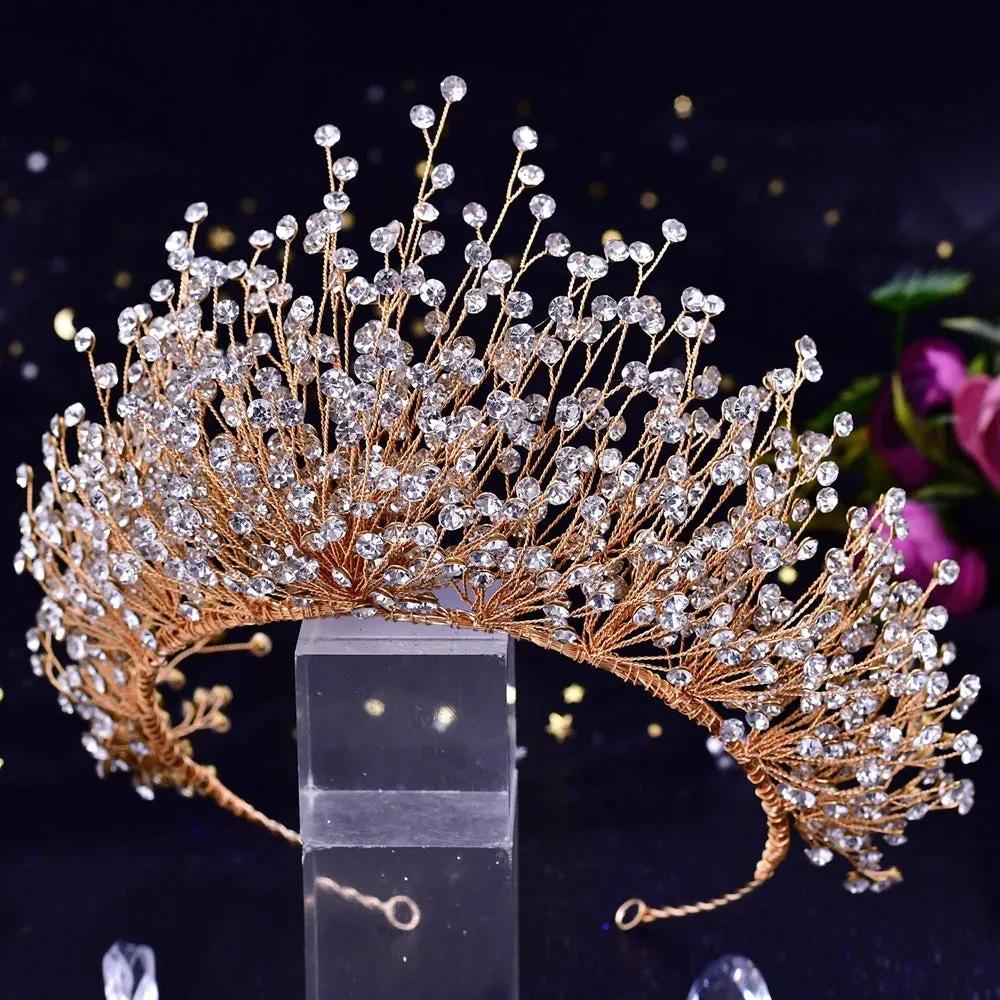 Handmade Headwear Retro Bride Crown Shiny Rhinestone Wedding Headwear