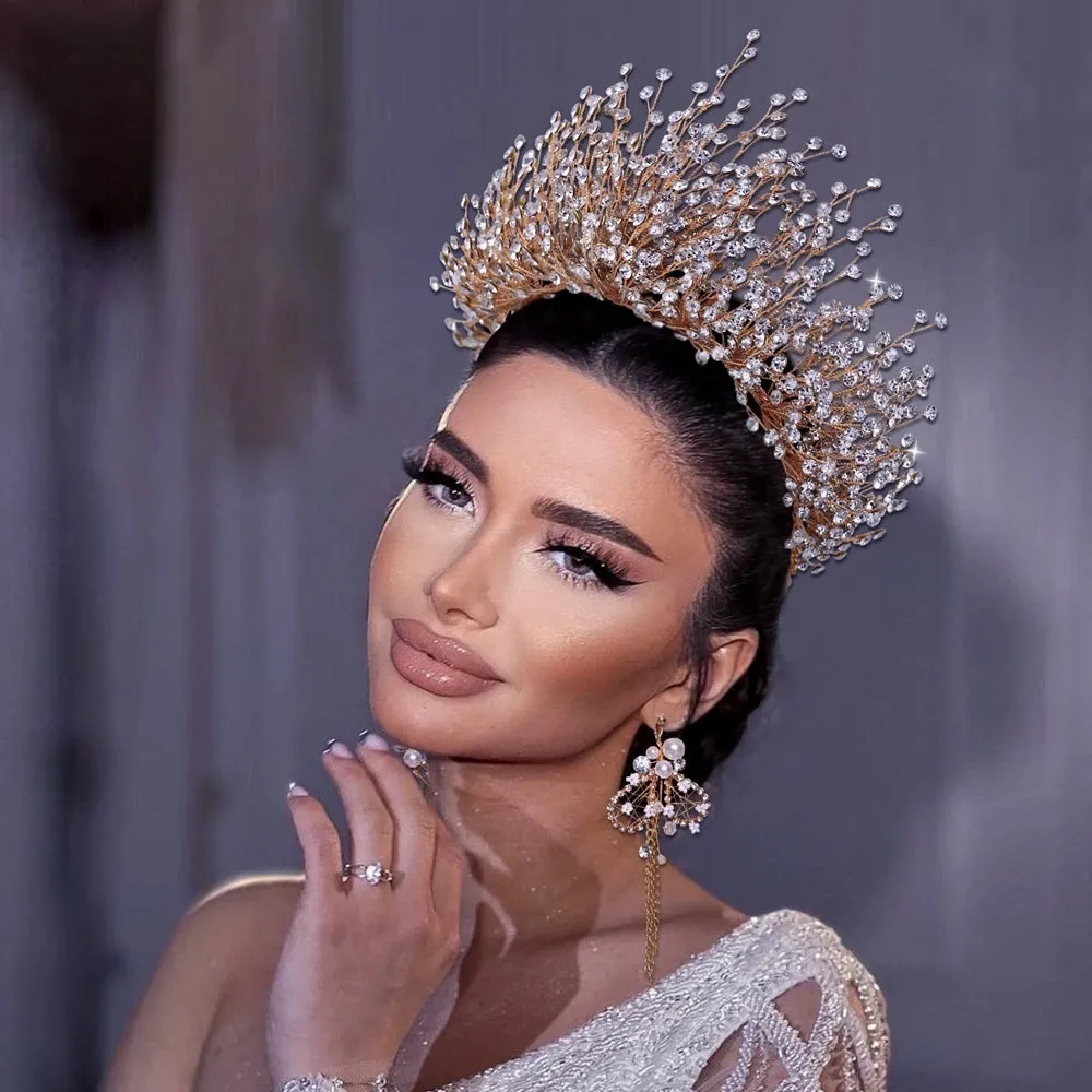 Handmade Headwear Retro Bride Crown Shiny Rhinestone Wedding Headwear