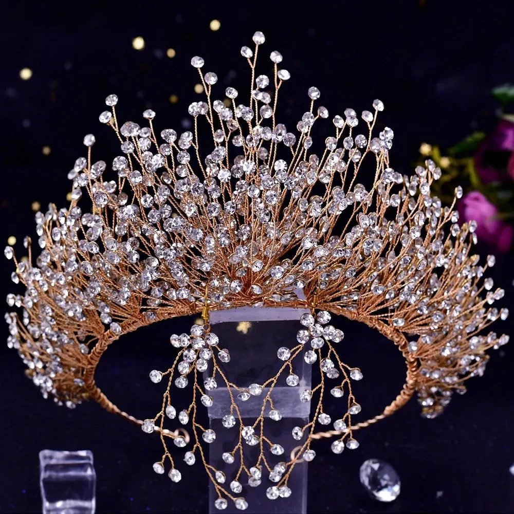Handmade Headwear Retro Bride Crown Shiny Rhinestone Wedding Headwear
