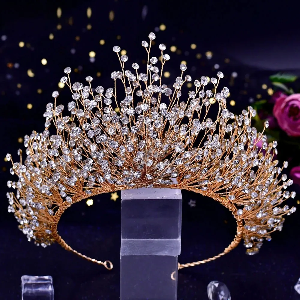 Handmade Headwear Retro Bride Crown Shiny Rhinestone Wedding Headwear