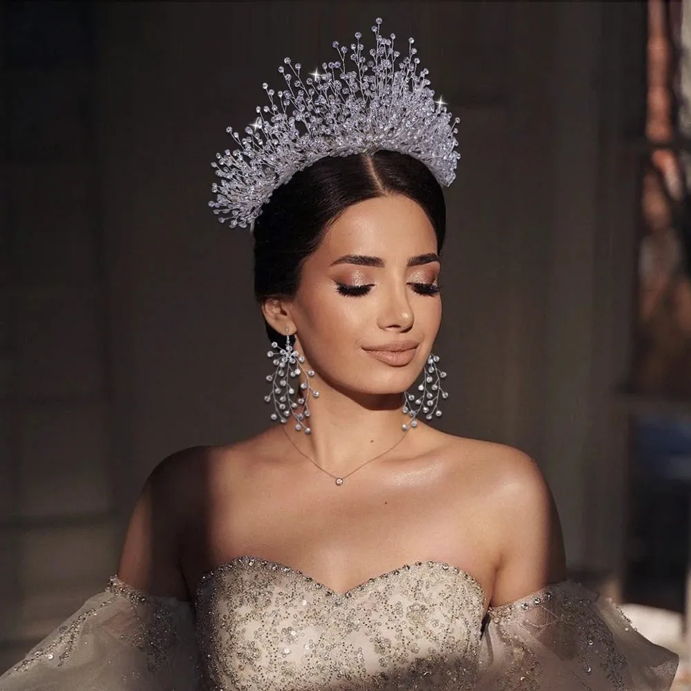 Handmade Headwear Retro Bride Crown Shiny Rhinestone Wedding Headwear