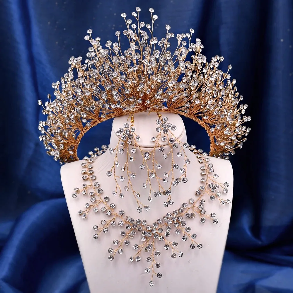 Handmade Headwear Retro Bride Crown Shiny Rhinestone Wedding Headwear