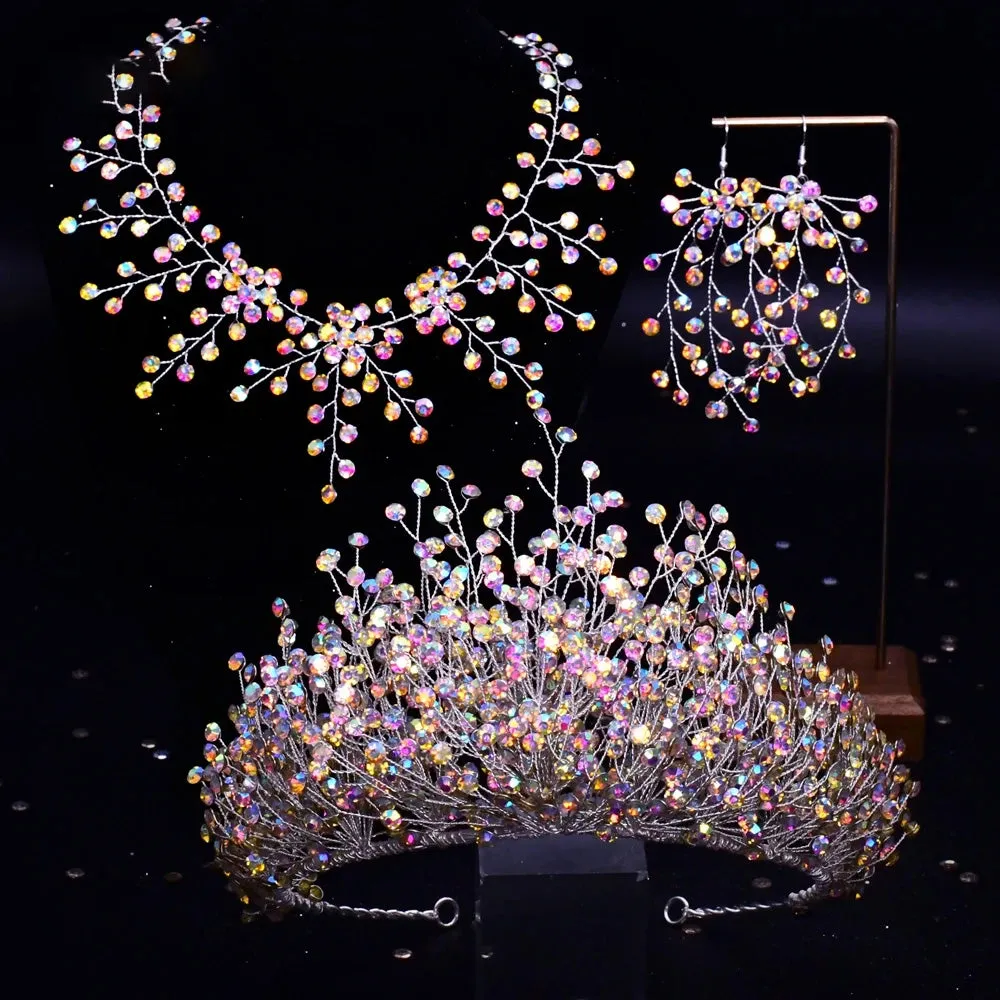 Handmade Headwear Retro Bride Crown Shiny Rhinestone Wedding Headwear