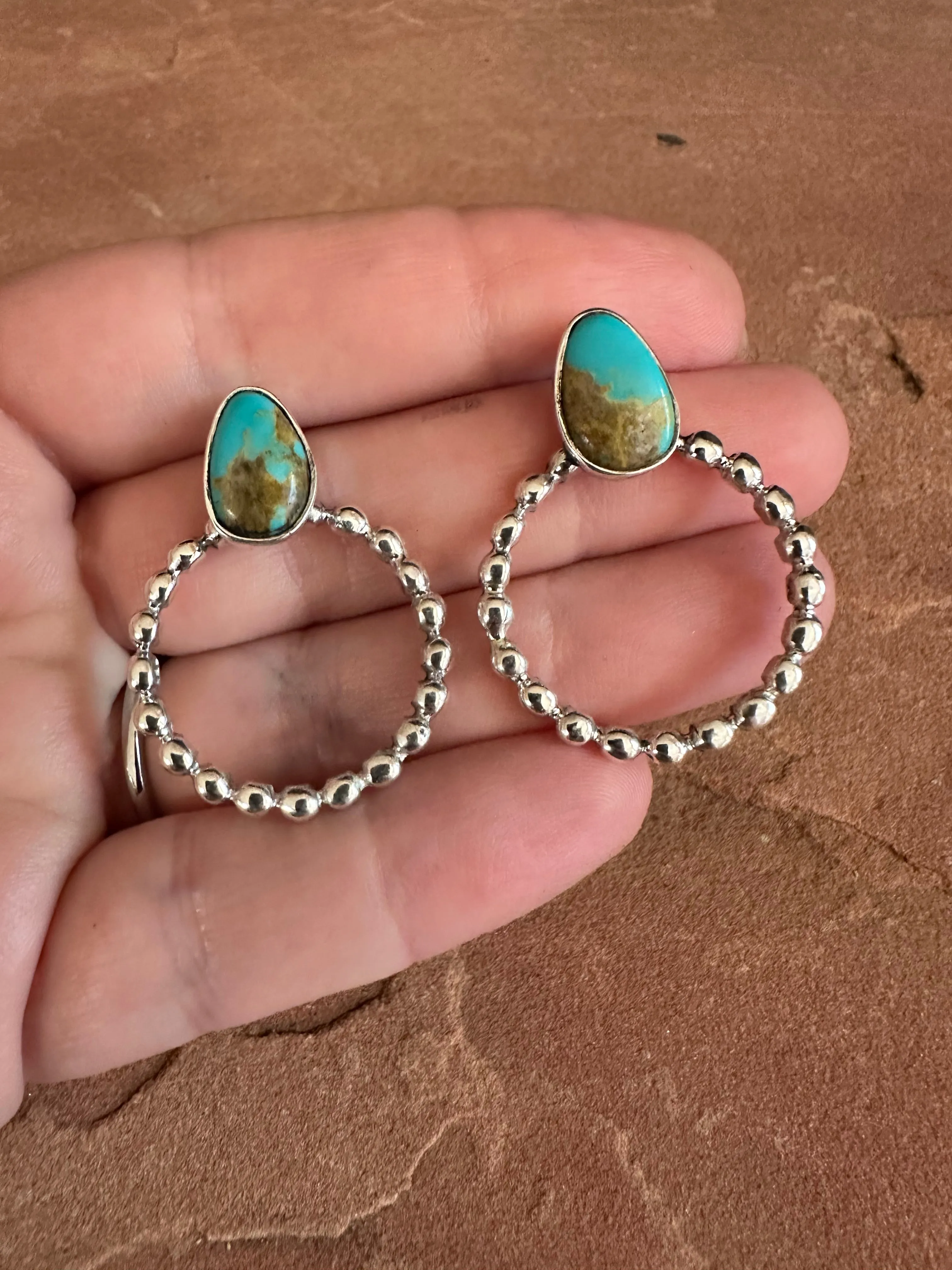 Handmade Turquoise & Sterling Silver Hoop Earrings MORE MATRIX