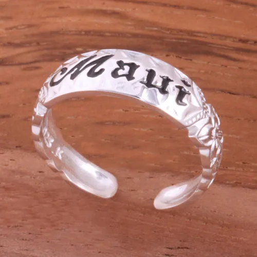 Hawaiian Scroll Black Enamel MAUI Smooth Edge Toe Ring