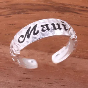 Hawaiian Scroll Black Enamel MAUI Smooth Edge Toe Ring