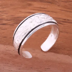 Hawaiian Scroll with Black Border Smooth Edge Toe Ring
