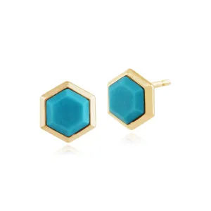 Hexagon Türkis Ohrstecker in Vergoldetem Sterling Silber