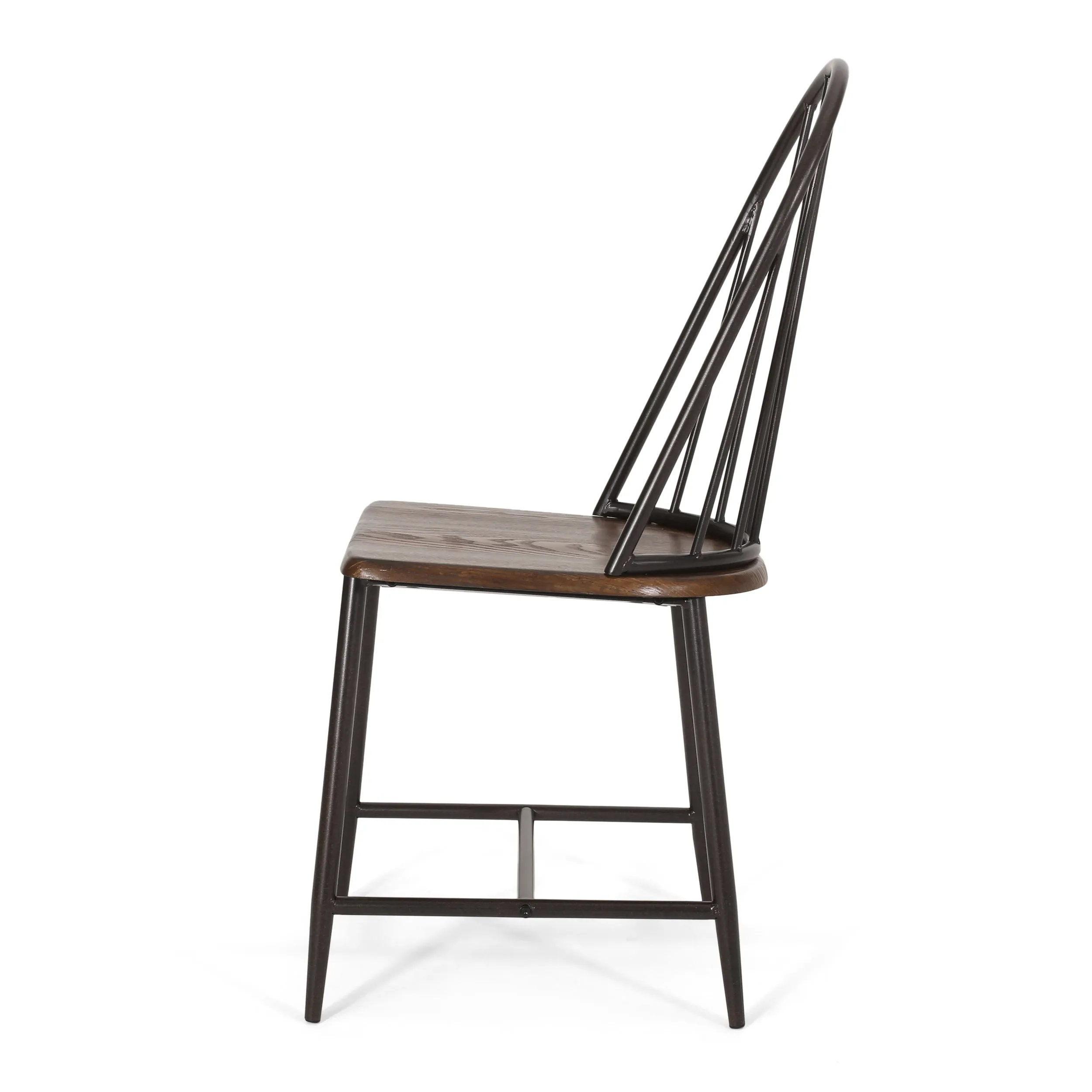 Kaia Faux Wood 5 Piece Dining Set, Dark Brown, Black