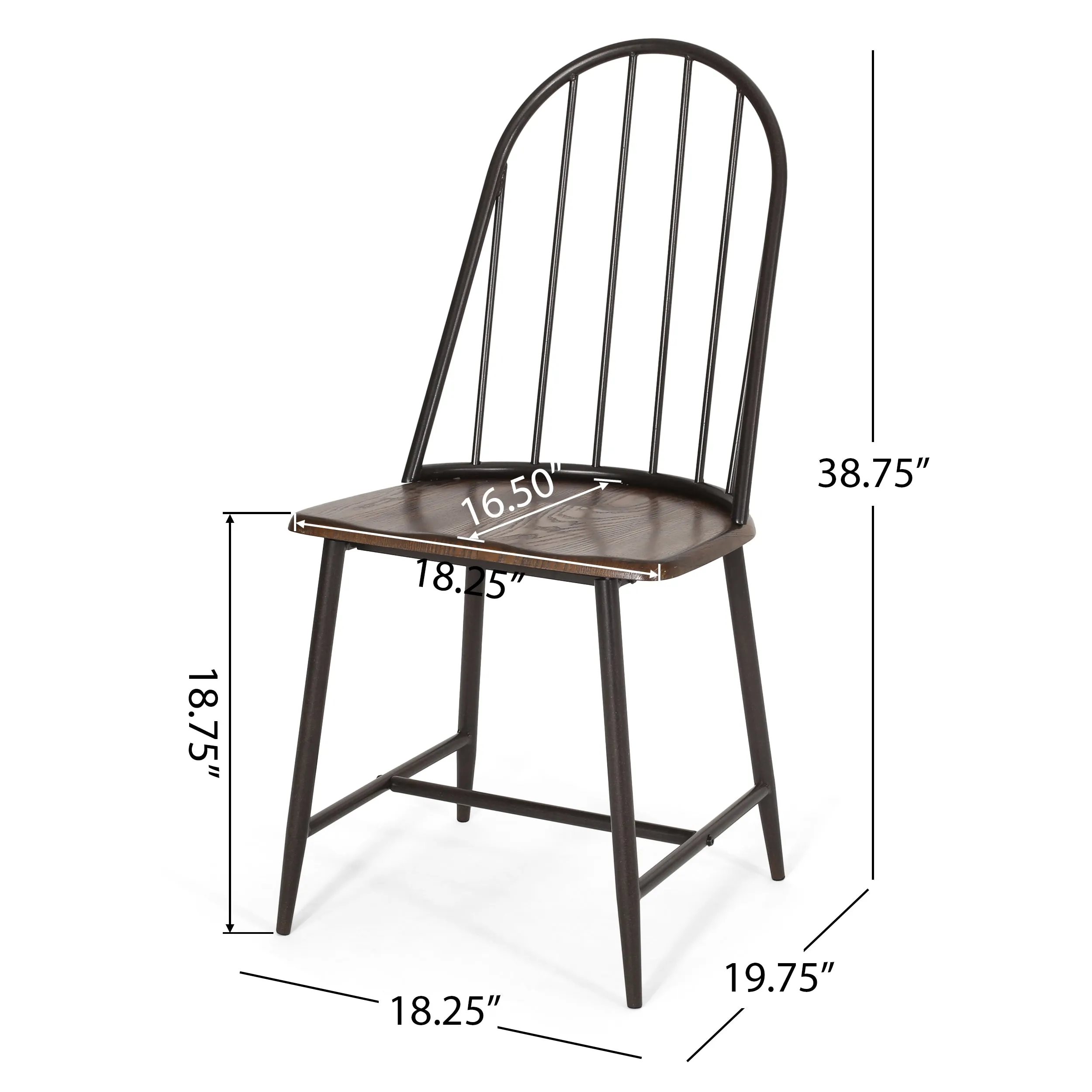 Kaia Faux Wood 5 Piece Dining Set, Dark Brown, Black