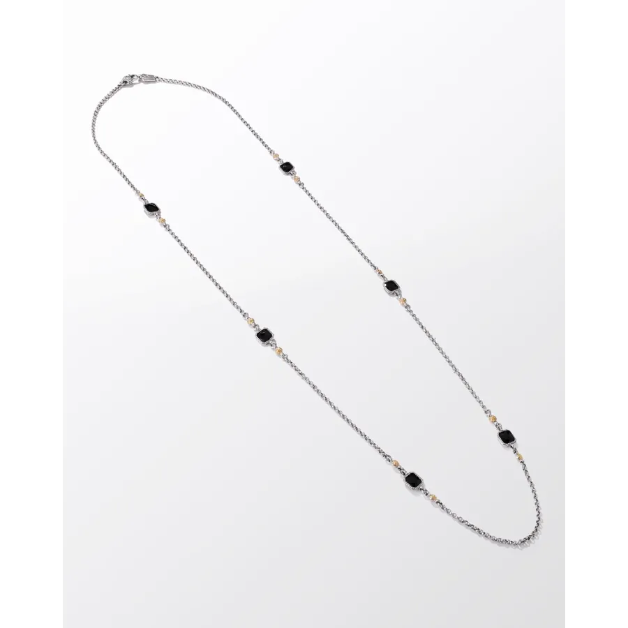 Konstantino Anthos Collection Silver and Gold Black Onyx Ivy Station Necklace