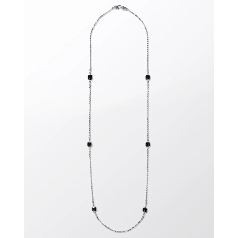 Konstantino Anthos Collection Silver and Gold Black Onyx Ivy Station Necklace