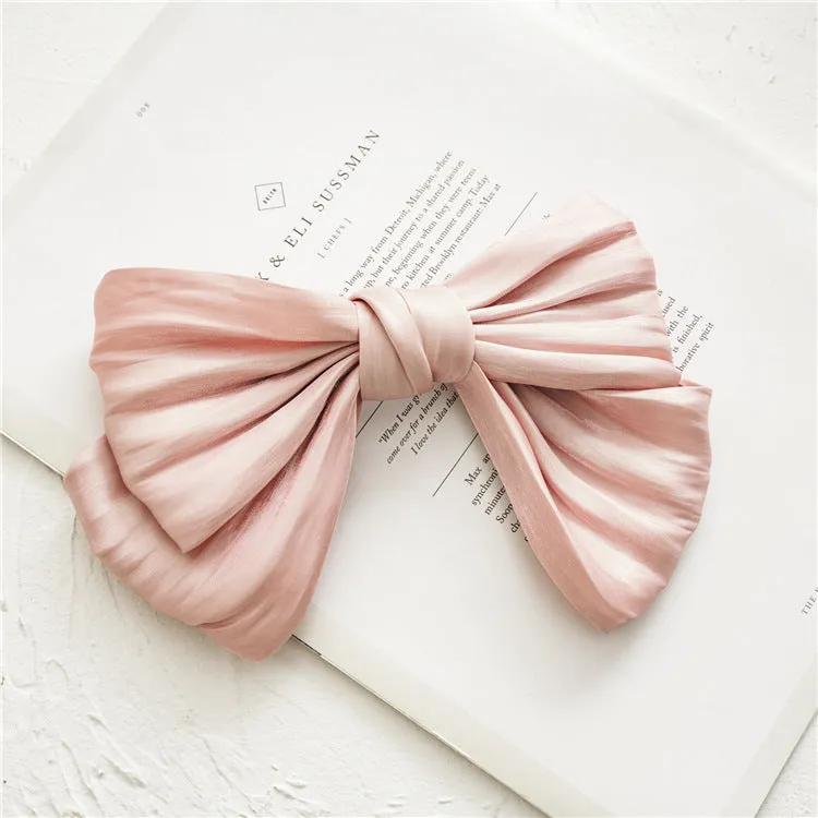 Ladies Hairpin Candy Color Pleated Big Bow Spring Clip