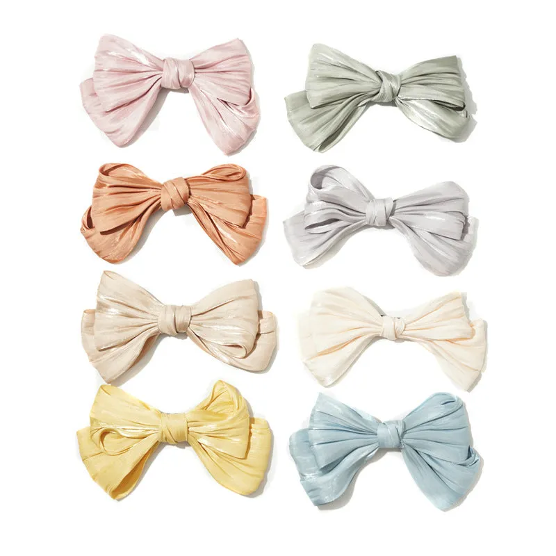 Ladies Hairpin Candy Color Pleated Big Bow Spring Clip