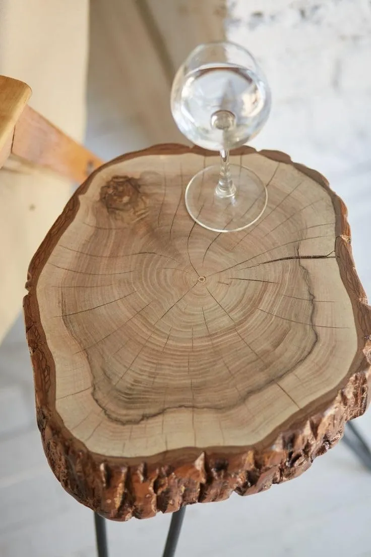 Latest Handcrafts Rustic Wooden End Table | Versatile Sofa Side Table, Coffee Table, or Plant Stand | Tree Slice Bark Look Metal Legs Stool | 12 x 12 x 18 inches | Perfect Home and Office Decor Piece