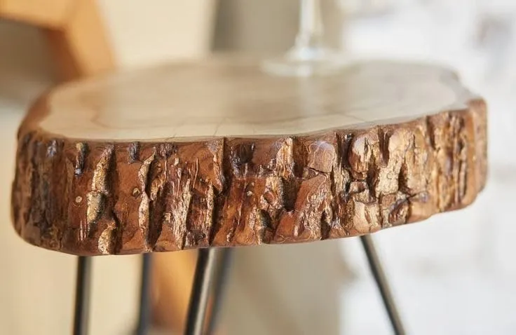 Latest Handcrafts Rustic Wooden End Table | Versatile Sofa Side Table, Coffee Table, or Plant Stand | Tree Slice Bark Look Metal Legs Stool | 12 x 12 x 18 inches | Perfect Home and Office Decor Piece