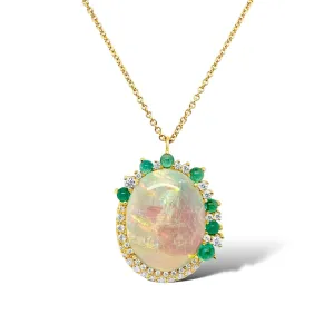 Light Opal, Paraiba Tourmaline & Diamond Necklace
