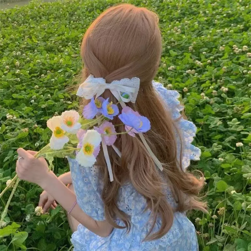 Loli Awakening Lace Bow Hairpin French Fairy Holiday Girl Ribbon Head Rope Hair Accessories