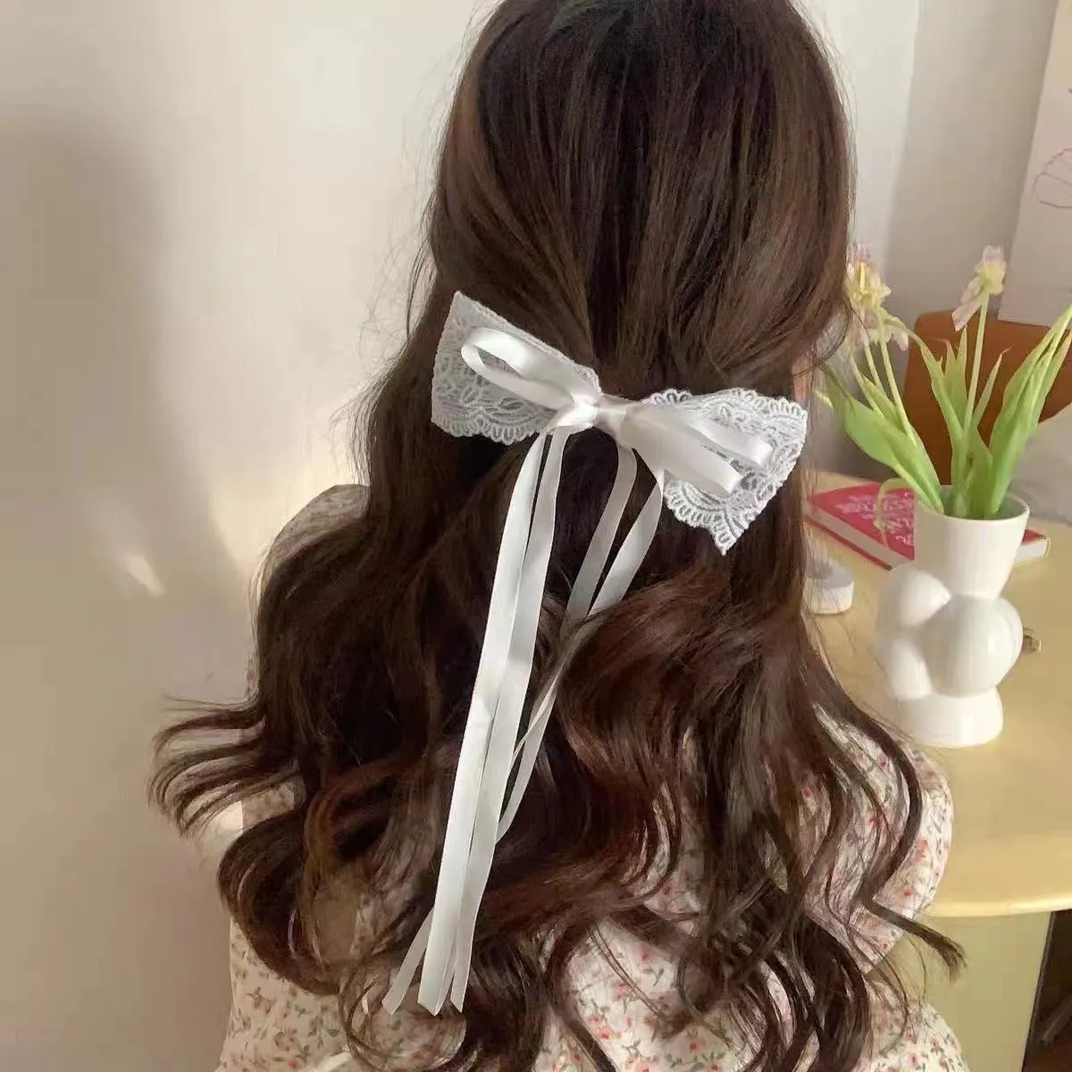 Loli Awakening Lace Bow Hairpin French Fairy Holiday Girl Ribbon Head Rope Hair Accessories