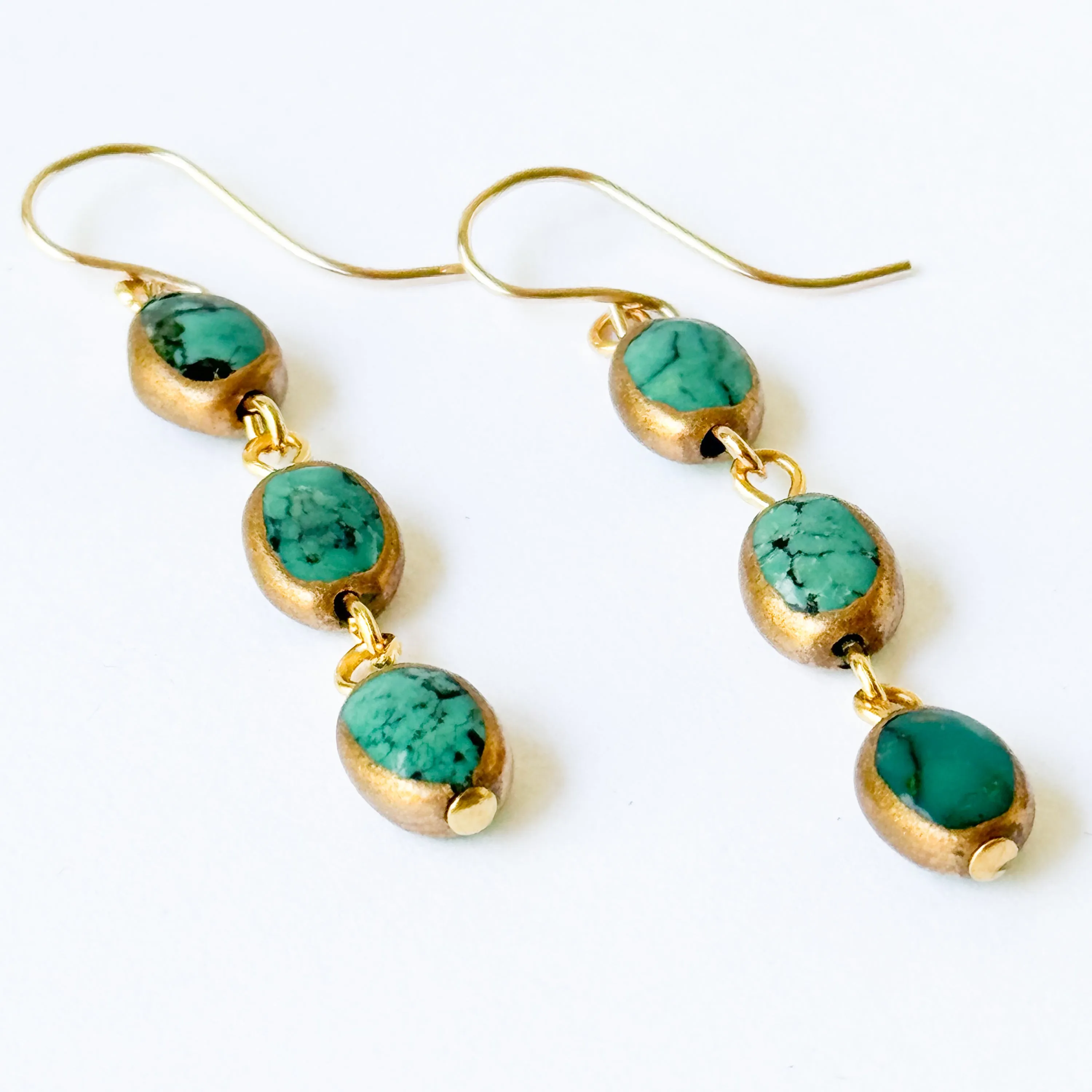 Long Turquoise dipped in gold earrings - WS
