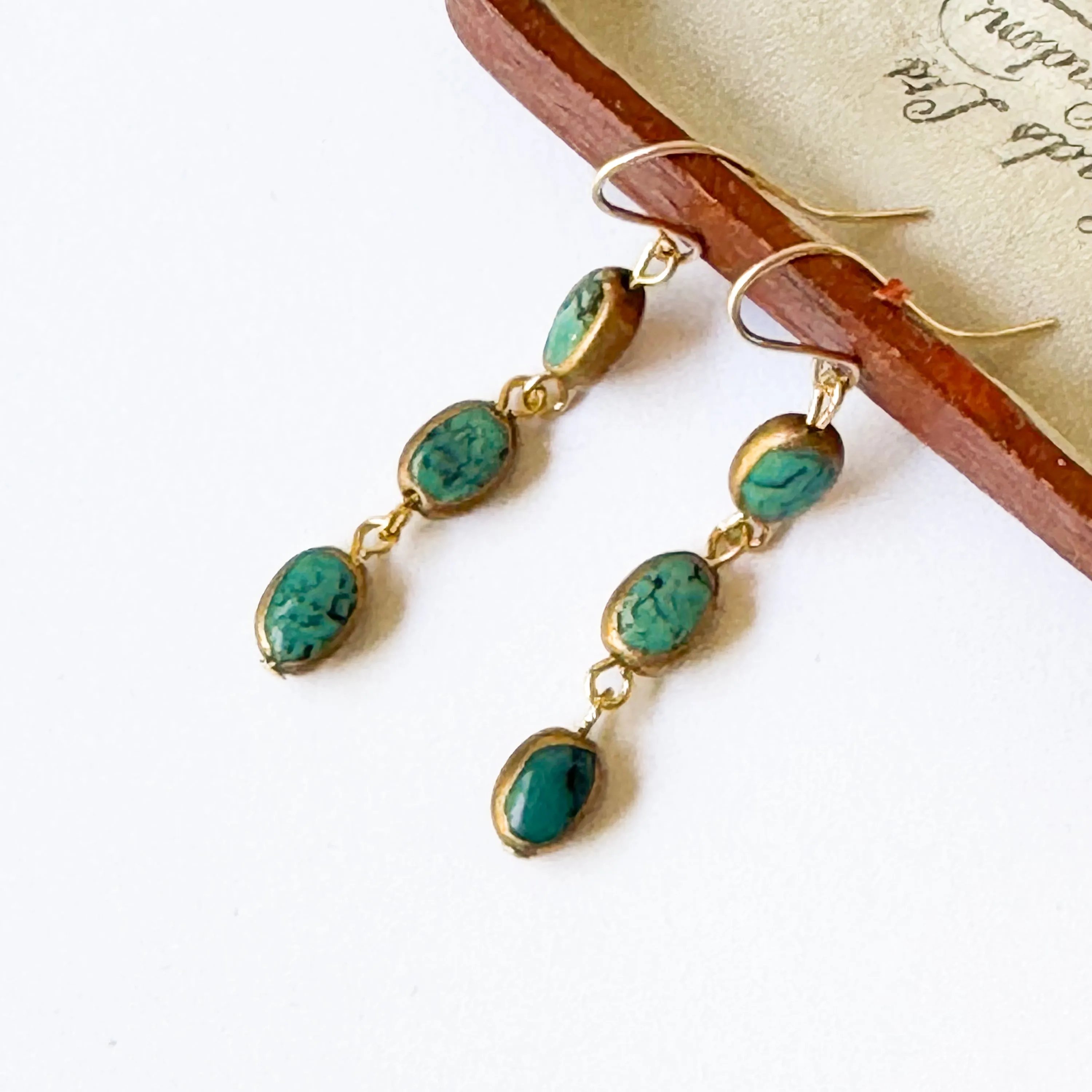 Long Turquoise dipped in gold earrings - WS
